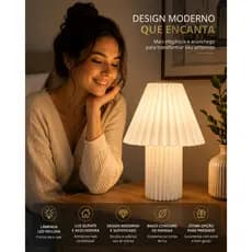 Abajur Plissado Geométrico Moderno LED de Mesa para Quarto Sala Escritório com Lâmpada Inclusa