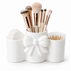 Porta Pincéis de Maquiagem Organizador 3 em 1 Lacinho Branco Rosa ou preto