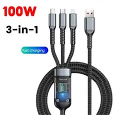 Cabo de dados três em um cabo de carregamento ultrarrápido para V8 Micro USB Tipo C 1.2m A1