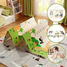 Tapete Infantil Emborrachado Dupla Face 180x200x0.8cm para Bebê Brincar e Aprender -S13
