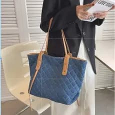 Bolsa feminina grande, bolsa casual com alça superior, bolsa de ombro jeans
