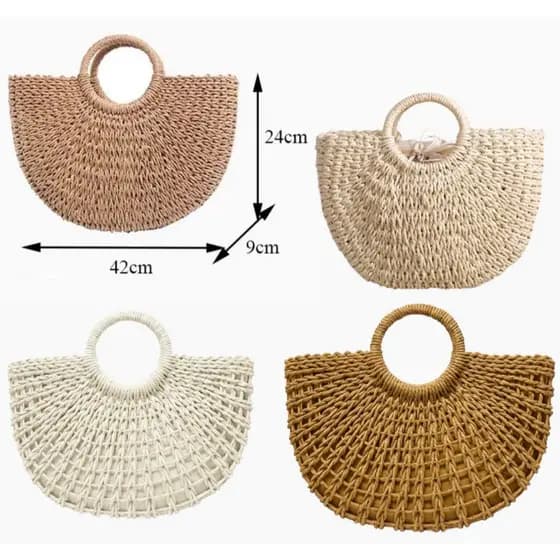 Bolsa Palha Grande Meia Lua Artesanal Verão Praia De Mão Sofisticada