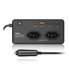 Inversor Veicular 350W 12V Para 110V 220V Conversor Automotivo Carro 2 Tomadas AC 4 USB PD Carregador Rápido Portátil