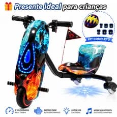 Triciclo Drift Elétrico Infantil 250W/350W 6/8 Polegadas com Luz LED Bluetooth Patinete Drift Recarregável