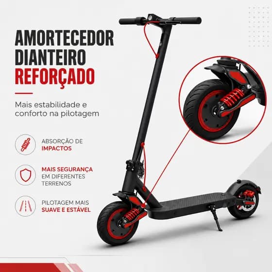 Patinete Elétrico Scooter 350W Dobrável 8.5 Polegadas Com Amortecedor  App Bluetooth Velocidade  Autonomia 25km Preto