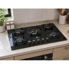 Cooktop 5 Bocas Love Home Tripla Chama Vidro Temperado Preto