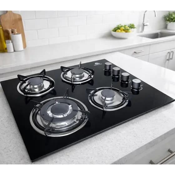Cooktop 4 Bocas Vidro Temperado Preto Acendimento Automático Alta Potência Design Moderno Cozinha