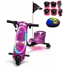 Triciclo Drift Elétrico Infantil 6.5 Bluetooth Led 3 Velocidades Com Capacete E Proteção Musical