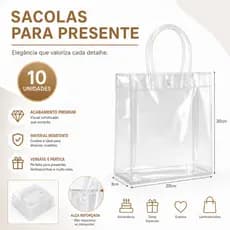 Sacola Transparente de PVC com Alça para Presente 20x20x8cm (10 unidades)