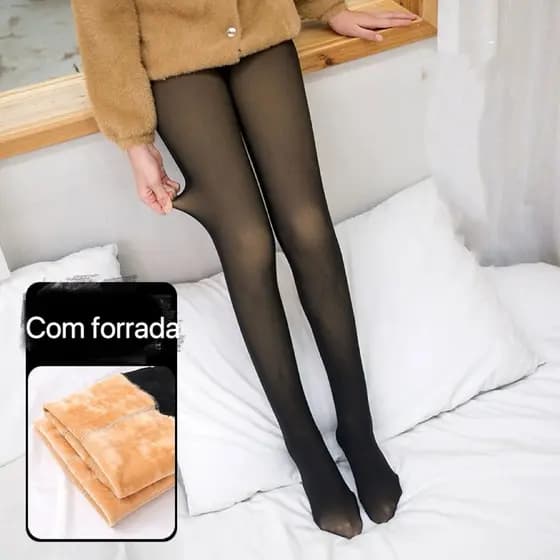 Meia Calça Térmica Forrada Peluciada Translúcida de Lã Infantil Super Elástica Slim P/M/G/L/XL 1-13ANOS