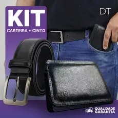 Kit 1 Carteira Slim em Couro + 1 Cinto Social Couro Sintético Masculino Casu Resistente