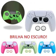 Capa Protetora Silicone Premium Controle Ps5 Brilha Escuro + Par Grips