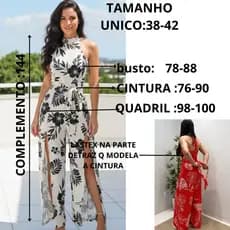 MACACÃO FEMININO LONGO ESTAMPADO BRANCO (EM TECIDO DUNA) FORRADO COM BOJO CALÇA FEMININA LOGO