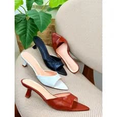 Tamanco Feminino Salto Taça Baixo Bico Folha Mule Confortável Elegante Moda Casual Chic