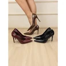 Sapato Feminino Scarpin Salto Agulha 9,5cm Bico Fino Clássico Elegante Blogueira