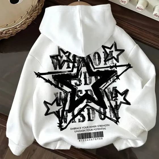 Moletom Estampado Manga Longa Blusa de Frio Casual Estrela Wisdom Aesthetic Agasalho Feminina Jovem