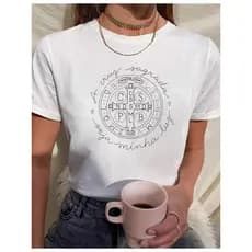 Camiseta Masculina Estampada A Cruz Sagrada Seja Minha Luz Camisa Feminina 100% Algodão Premium