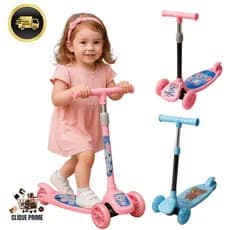 Patinete Infantil Rosa Ou Azul Com 3 Rodas E Led – Tema Variado, Leve E Seguro