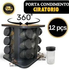 Porta Condimentos Giratório Com 12 Potes De Vidro ou 9 Potes De Vidro ou 6 Potes De Vidro