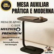 Mesa Lateral C Premium Multiuso p/ Notebook Sofá e Cama Suporte Prático para Trabalho e Lanche Home Office Preta