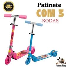 Patinete Infantil Com Led Nas Rodinhas Para Meninos E Meninas Desenhos Variados, Leve, Resistente E Dobravel