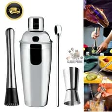 Kit Combo Bar 4 Peças Coqueteleira INOX socador dosador duplo e colher de suco  para Bares Restaurantes