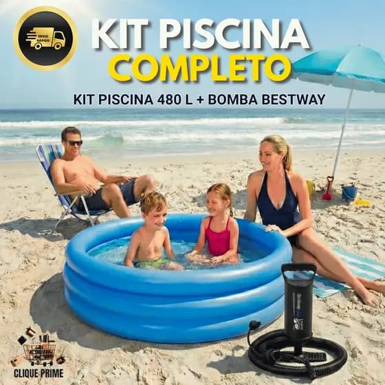 Kit Piscina Inflável Infantil Com Bomb de Ar Capacidade 480 litros 1,83m x 33 cm Bestway Para Crianças Super Resistente