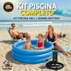 Kit Piscina Inflável Infantil Com Bomb de Ar Capacidade 480 litros 1,83m x 33 cm Bestway Para Crianças Super Resistente