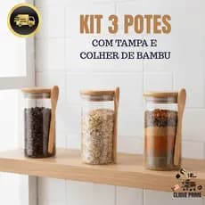 Pote De Vidro Redondo Tampa Bambu Hermético Com Colher 690ml