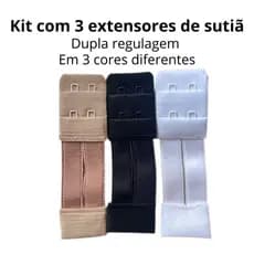 Extensor Sutiã KIT 3 unidade Ajuste Regulagem Alongador Dupla Confortável Feminino Bege Branco Preto