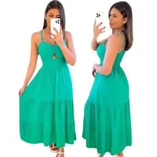 Vestido Feminino Midi com Recorte e Alças Finas Vestido Vermelho Para o Natal