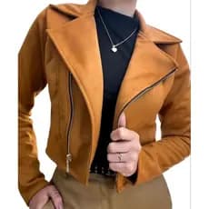 Jaqueta Feminina Tecido Suede Jaqueta Com Zíper Feminina Jaqueta Cropped