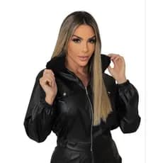 Jaqueta Gola Pelinho Jaqueta Courino Jaqueta Feminina em Courino Jaqueta Preta