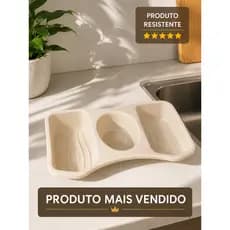 Porta Detergente Sabão e Esponja- Organizador Para Pia de Cozinha com 3 Divisórias, Cor Bege Minimalista.