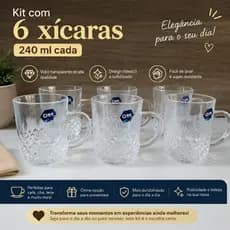 KIT COM 6 XÍCARAS PARA CAFÉ OU CHÁ- XICARAS TRANSPARENTE DE VIDRO.