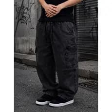 Calça Jeans Cargo Masculina/Feminina Streetwear Preta Mescla Cinza Grafite