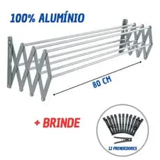 Varal Sanfonado De Parede Retrátil 80cm 100% Alumínio