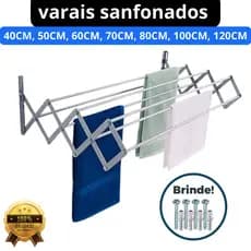 Varal de Parede Sanfonado Retrátil Vários tamanhos  40cm 50cm 60cm 70cm 80cm 100cm 120cm