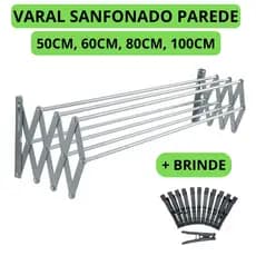 Varal De Roupa Retratil sanfonado Parede varios tamanhos 50cm 60cm 80cm 100cm