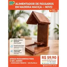 comedouro casinha para.pássaros.em.madeira.ideal.canario.azulao