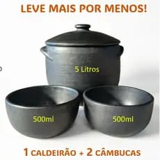 KIT CALDOS E SOPAS - CALDEIRÃO DE BARRO 5 LITROS + 2 CUMBUCAS 500ML