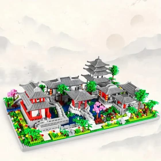 Diorama estilo oriental em Blocos de Montagem com peças no estilo lego blocos pequenos para crianças e adultos montarem