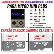 Cartão Original para Miyoo Mini Plus com Sistema Onion e Jogos Só Plugar e Jogar Cartão Sandisk Original Classe 10