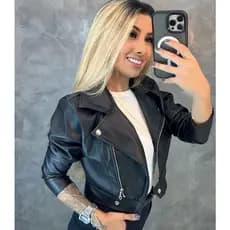 Jaqueta Feminina Courino Com Ziper Elegante manga comprida.