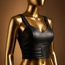 Cropped Alcinha Feminino Courino Couro Detalhe na Frente Com Bojo Confortável e Zíper nas Costas