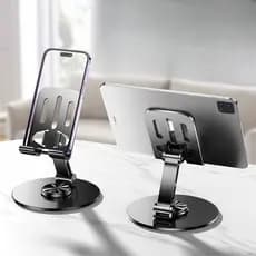 Suporte Alumínio de Mesa Base Rotatória Ajustável 360º Para Smartphones e Tablets/Suporte para PC