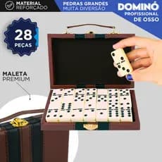 Domino De Osso Profissional - Pedras Grandes-C/Maleta - 10mm -C/28 Peças -Pregos metálicos opcionais