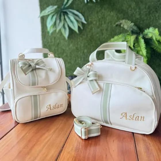 Bolsa Maternidade Kit 2 Peças Bordada Personalizada Mochila 2 Em 1