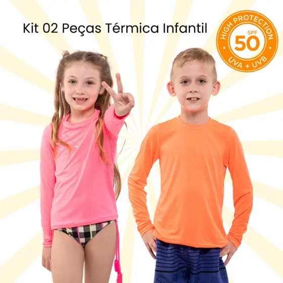 Kit 02 Camisa Termica Infantil e Juvenil UV Proteção Solar - 2 a 14 anos - Masculino e Feminina - Unissex  - Blusa UV