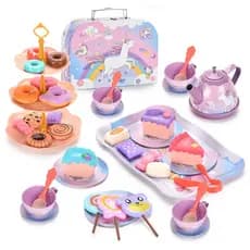 Novo estilo crianças brincar casa chá da tarde quebrar folha de flandres unicórnio conjunto de chá brinquedo chá da tard